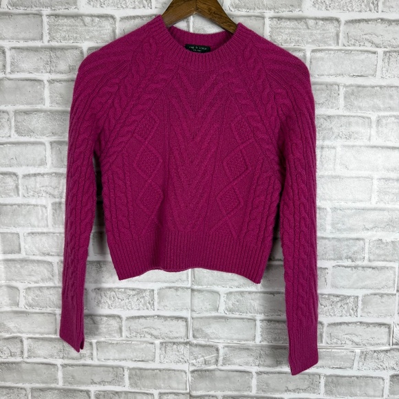 rag & bone Sweaters - rag & bone New York Fuchsia Pink Cable Knit 100% Cashmere Crew Neck Sweater 2XS